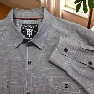 Tranquility Mayhem Gray Long Sleeve Button Up Pockets Rockabilly Shirt Men's‎ XL